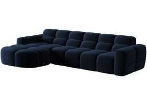 Královsky modrá sametová rohová pohovka MICADONI Lisa 310 cm